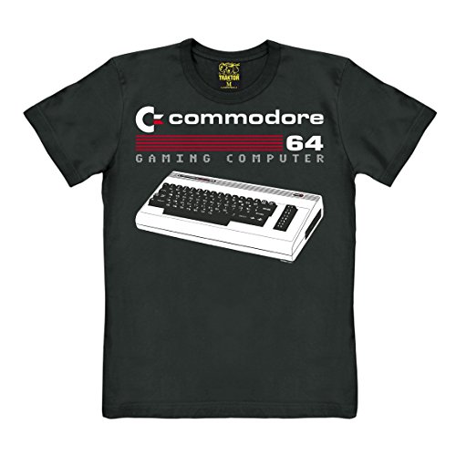 TRAKTOR® Commodore 64 I Spielcomputer I Tastatur | T-Shirt Print | Damen & Herren | kurzärmlig | schwarz | Lizenziertes Originaldesign | Größe S von TRAKTOR