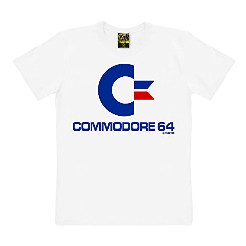 TRAKTOR® Commodore I C64 I Logo | T-Shirt Print | Damen & Herren | kurzärmlig | Weiss | Lizenziertes Originaldesign | Größe L von TRAKTOR