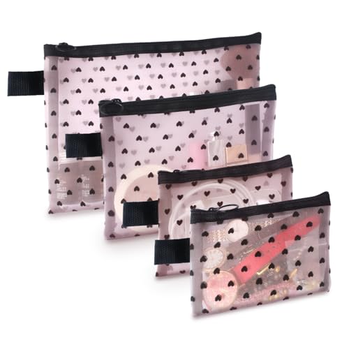 TRAKWAN Make-up-Taschen-Set aus Netzstoff, Herz-Design, Reißverschluss, Kosmetiktasche, Kulturbeutel, Reise-Make-up-Tasche für Damen, kleine Gegenstände, Aufbewahrungsbeutel für Zuhause, Büro, Reisen, TRAKWAN Make-up-Taschen-Set aus Netzstoff, Herz-Design, Reißverschluss, Kosmetiktasche, Kulturbeutel, Reise-Make-up-Tasche für Damen, kleine Gegenstände, Aufbewahrungsbeutel für Zuhause, Büro, Reisen, von TRAKWAN