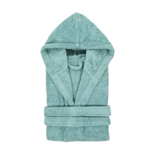 TRAMAS+ Bademantel 100% Baumwolle, Kapuzenbademantel für Damen und Herren, OEKO-TEX® Zertifiziert, Hohe Absorption, Schnelltrocknend und Weich - M, Tiffany Grün von TRAMAS+