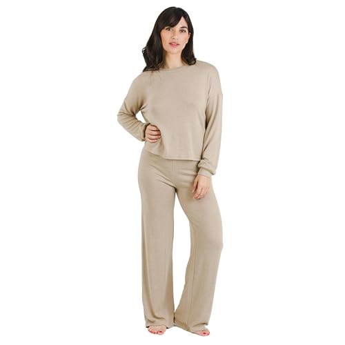 TRAMAS+ Damen-Pyjamas für die Übergangszeit, Damen Angorina Pyjamas, Damen Langarm T-Shirt und Hosen Set mit verstellbarem Bund, Warmes Damen Set- M, Arena von TRAMAS+