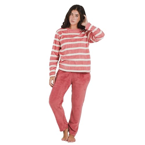 TRAMAS+ Damen Winterpyjama, Korallenpyjama, Langarm T-Shirt und Hose Set Mit Verstellbarem Bund, Warmes Set - XL, Raya Fresa von TRAMAS+
