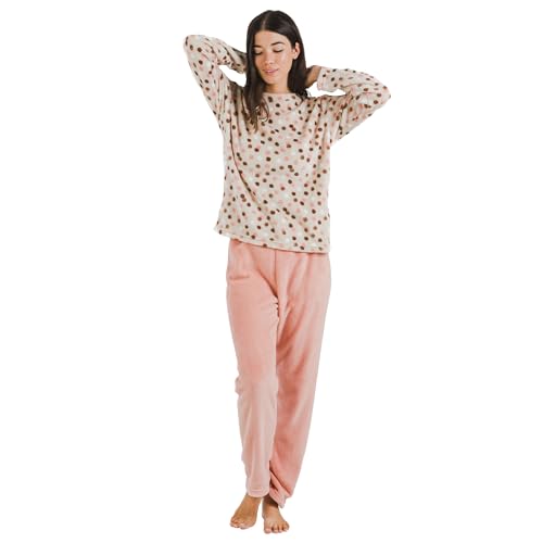 TRAMAS+ Damen Winterschlafanzug, Damen Schlafanzug Koralle, Damen Langarm T-Shirt und Hosen Set mit verstellbarem Bund, warmes Damen Set - M, Janice von TRAMAS+
