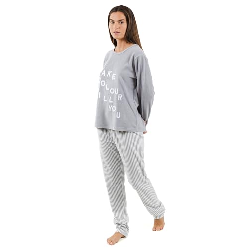 TRAMAS+ Fleece-Pyjama für Damen Winter Set Lang Zweiteiliger Nachtwäsche Weich Warm Flanell für Zuhause für Mädchen | Emiro Mittelgrau, M von TRAMAS+