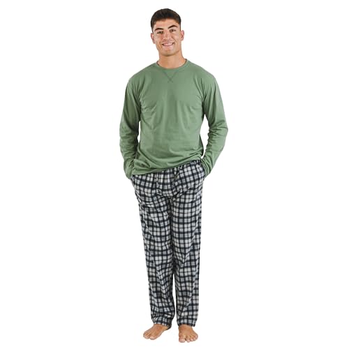 TRAMAS+ Herren Flanell-Pyjama-Set mit Langarm-T-Shirt und Langer Hose, 100% Baumwolle und Flanell Winter Schlafanzug für Herren- L, Cuadro Javier von TRAMAS+