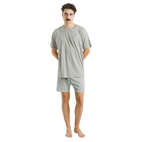 TRAMAS+ Herren Sommer Pyjama aus 100% Baumwolle – Kurzer Schlafanzug mit T-Shirt und Shorts – Leichter und Bequemer Zweiteiler für warme Nächte, XL - Sassy Verde von TRAMAS+
