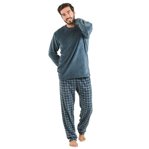 TRAMAS+ Herren Winter Pyjamas, Coraline Pyjamas mit Langen Ärmeln und Langer Hose, Bequemes und warmes Pyjama Set - Herren Winter Pyjamas- L, Pruden Dunkelblau von TRAMAS+