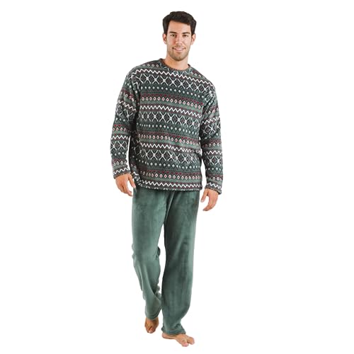 TRAMAS+ Herren Winter Pyjamas, Coraline Pyjamas mit Langen Ärmeln und Langer Hose, Bequemes und warmes Pyjama Set - Herren Winter Pyjamas- XXL, Pegisu Verde von TRAMAS+