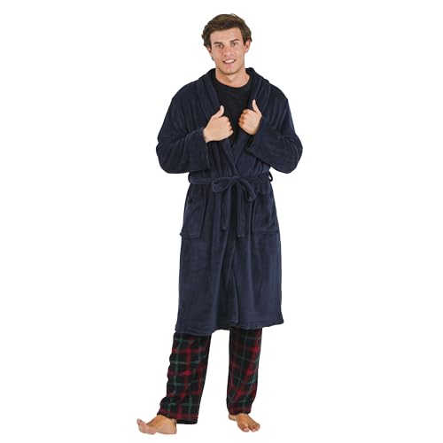 TRAMAS+ Herren-Wintermantel, Herren-Wintermantel in Koralle, Bademantel mit verstellbarem Gürtel, Schlafanzug, Lounge-Bademantel- M, Azul von TRAMAS+