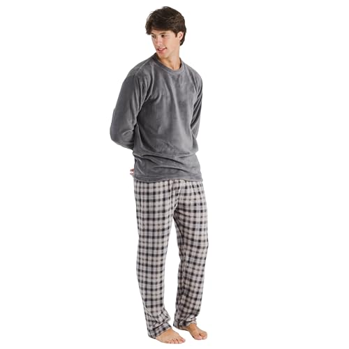 TRAMAS+ Herren-Winterpyjama, Coralina-Pyjama mit Fleece-Langarm und Langer Hose, bequemes und warmes Pyjama-Set – Winter-Herren-Pyjama- L, Cuadro Javier von TRAMAS+