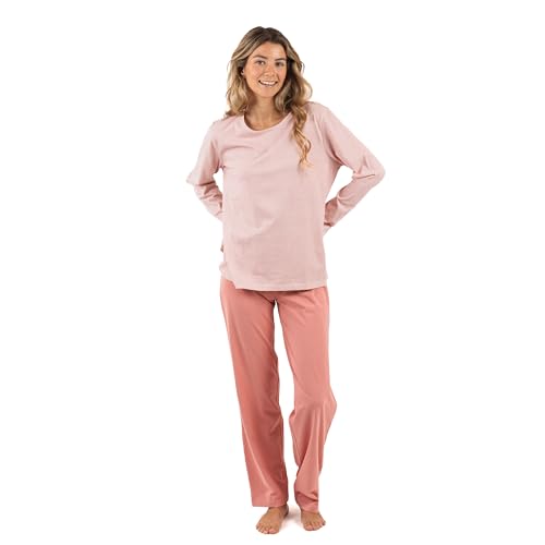 TRAMAS+ Schlafanzug Damen Lang 100% Baumwolle Pyjama Set Zweiteiliger Nachtwäsche Winter Langarm - Aliena-Streifen, L von TRAMAS+