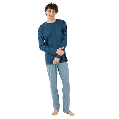 TRAMAS+ Schlafanzug Herren Lang Baumwolle Pyjama Set - Kristoff Marineblau, M von TRAMAS+