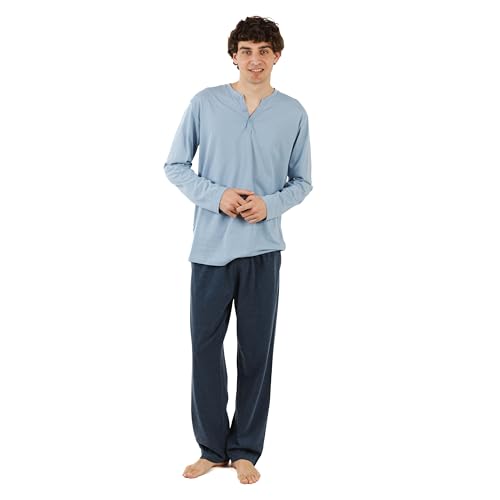 TRAMAS+ Herren Pyjama Knöpfe mit Langen Ärmeln und Langen Hosen, Frühling und Herbst, Nachtwäsche Set - Indigo Marine, M von TRAMAS+