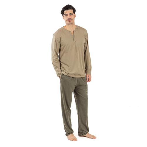 TRAMAS+ Herren Pyjama Knöpfe mit Langen Ärmeln und Langen Hosen, Frühling und Herbst, Nachtwäsche Set - Jagdgrün, S von TRAMAS+