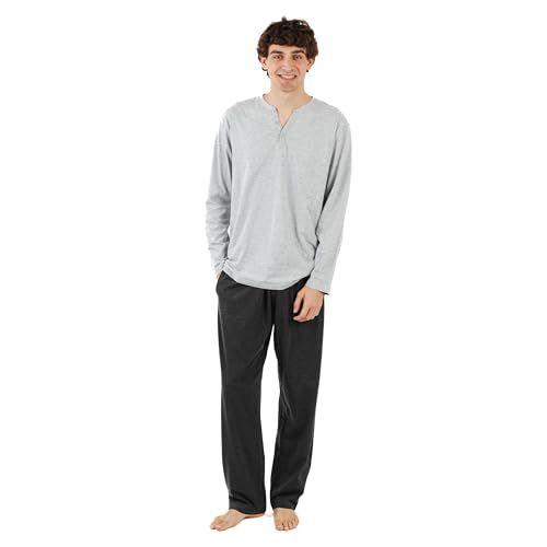 TRAMAS+ Herren Pyjama Knöpfe mit Langen Ärmeln und Langen Hosen, Frühling und Herbst, Nachtwäsche Set - Perlgrau, XL von TRAMAS+