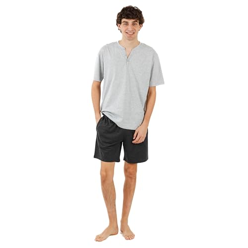 TRAMAS+ Schlafanzug Herren kurz mit Knöpfen - Nightwear Pyjama Set Oberteil und Kurze Hosen Sleepwear für Sommer - Perle, XXL von TRAMAS+
