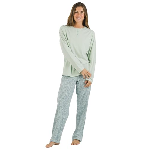 TRAMAS+ Schlafanzug für Frauen aus 100% Baumwolle, Langer Schlafanzug für Frauen, Langarm-T-Shirt und Lange Hose mit Verstellbarer Taille, Damen-Set - L, Angelica von TRAMAS+
