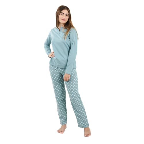 TRAMAS+ Schlafanzug für Frauen aus 100% Baumwolle, Langer Schlafanzug für Frauen, Langarm-T-Shirt und Lange Hose mit Verstellbarer Taille, Damen-Set- L, Summer Azul TRAMAS+ Schlafanzug für Frauen aus 100% Baumwolle, Langer Schlafanzug für Frauen, Langarm-T-Shirt und Lange Hose mit Verstellbarer Taille, Damen-Set- L, Summer Azul von TRAMAS+