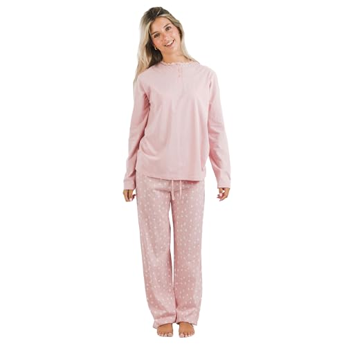 TRAMAS+ Schlafanzug für Frauen aus 100% Baumwolle, Langer Schlafanzug für Frauen, Langarm-T-Shirt und Lange Hose mit Verstellbarer Taille, Damen-Set - M, Kim von TRAMAS+