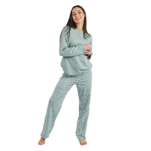 TRAMAS+ Schlafanzug für Frauen aus 100% Baumwolle, Langer Schlafanzug für Frauen, Langarm-T-Shirt und Lange Hose mit Verstellbarer Taille, Damen-Set - S, Oniris von TRAMAS+