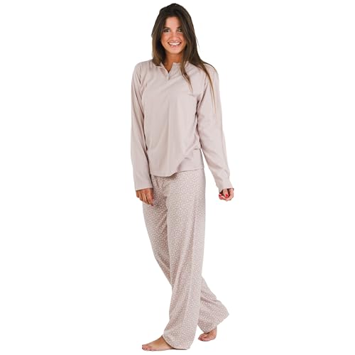 TRAMAS+ Schlafanzug für Frauen aus 100% Baumwolle, Langer Schlafanzug für Frauen, Langarm-T-Shirt und Lange Hose mit Verstellbarer Taille, Damen-Set - XL, Madrigal von TRAMAS+