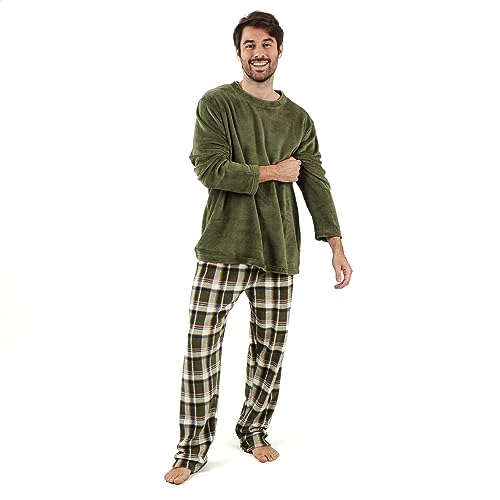 TRAMAS+ Schlafanzug für Herren | Weich, bequem und perfekt für zu Hause | Warmer Fleece Korallen-Pyjama für den Winter | Pyjama Set Aperol Tabelle Jagdgrün, L von TRAMAS+