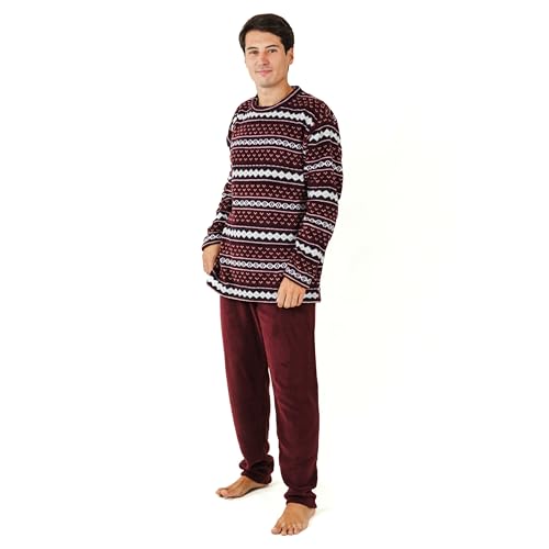 TRAMAS+ Schlafanzug für Herren | Weich, bequem und perfekt für zu Hause | Warmer Fleece Korallen-Pyjama für den Winter | Pyjama Set Cronos Bordeaux, M von TRAMAS+