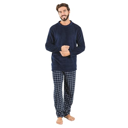 TRAMAS+ Schlafanzug für Herren | Weich, bequem und perfekt für zu Hause | Warmer Fleece Korallen-Pyjama für den Winter | Pyjama Set Marineblaue Pruden-Box, M von TRAMAS+