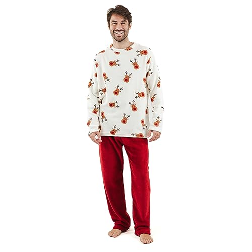 TRAMAS+ Schlafanzug für Herren | Weich, bequem und perfekt für zu Hause | Warmer Fleece Korallen-Pyjama für den Winter | Pyjama Set Rudolf Bordeaux, M von TRAMAS+