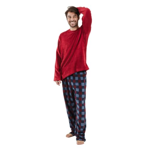 TRAMAS+ Winterpyjama für Herren, Coraline Pyjama mit Langen Fleece-Ärmeln und Langer Hose, bequemes und warmes Pyjama-Set - Winterpyjama für Herren- M, Blas Burdeos von TRAMAS+