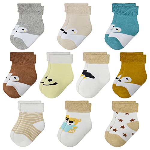 SPTRAMLE 10 Paar Baby Jungen Mädchen Baumwolle Socken dick warm, Bär + Fuchs, 1-3Jahre (Bär + Fuchs, 0-6 Monate) von TRAMLE