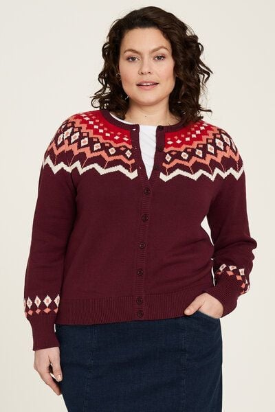 TRANQUILLO Strickjacke aus Biobaumwolle mit Muster in Rot und Blau von TRANQUILLO