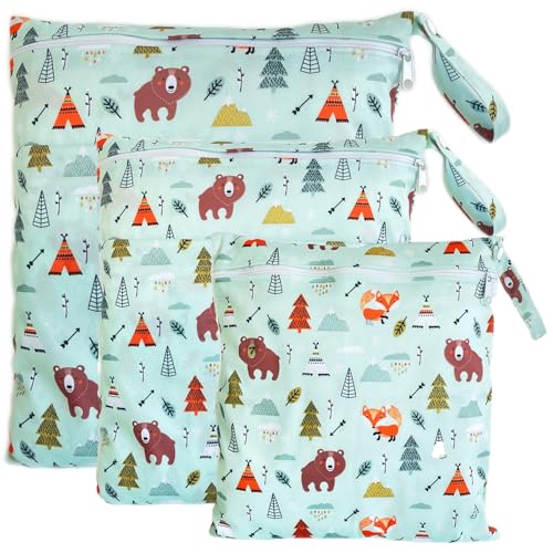 TRASUN Wetbag Kindergarten Nasstasche Windel Taschen Schwimmsachen Nassbeutel Nasse und Trocken Wickeltasche 3er Wasserdicht Waschbar Nassbeutel Organiser für Kleinkind von TRASUN