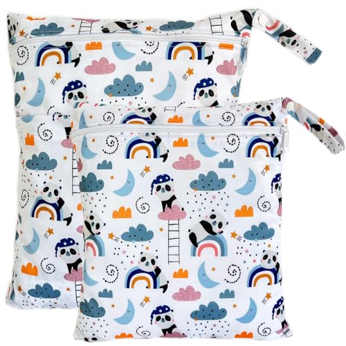 TRASUN Wetbag Kindergarten Nasstasche Windel Taschen Schwimmsachen Nassbeutel Nasse und Trocken Wickeltasche 2er Wasserdicht Waschbar Nassbeutel Organiser für Kleinkind von TRASUN