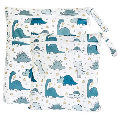 TRASUN Wetbag Kindergarten Nasstasche Windel Taschen Schwimmsachen Nassbeutel Nasse und Trocken Wickeltasche 2er Wasserdicht Waschbar Nassbeutel Organiser für Kleinkind von TRASUN