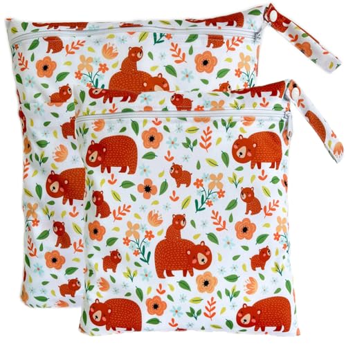 TRASUN Wetbag Kindergarten Nasstasche Windel Taschen Schwimmsachen Nassbeutel Nasse und Trocken Wickeltasche 2er Wasserdicht Waschbar Nassbeutel Organiser für Kleinkind von TRASUN