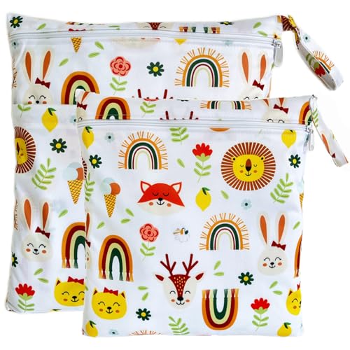 TRASUN Wetbag Kindergarten Nasstasche Windel Taschen Schwimmsachen Nassbeutel Nasse und Trocken Wickeltasche 2er Wasserdicht Waschbar Nassbeutel Organiser für Kleinkind von TRASUN