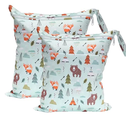 TRASUN Wetbag Kindergarten Nasstasche Windel Taschen Schwimmsachen Nassbeutel Nasse und Trocken Wickeltasche 2er Wasserdicht Waschbar Nassbeutel Organiser für Kleinkind von TRASUN