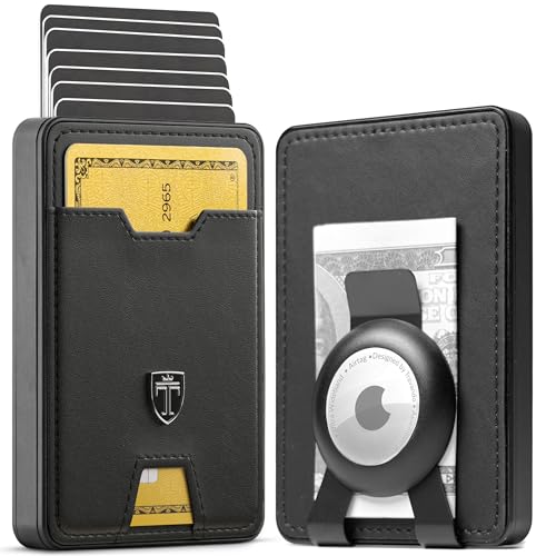 TRAVANDO SWYPE Aluminium Slim Wallet mit AirTag Halter - Carbon Geldbörse Herren Klein RFID Schutz - Mini Geldbeutel mit Geldklammer Kartenetui mit Geldspange Smart Portmonee Portemonnaie Klein von TRAVANDO