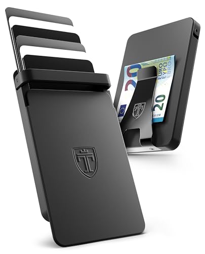 TRAVANDO SLYDE Aluminium Kartenetui mit RFID Schutz - Kartenhalter mit Geldklammer für 7 Karten - Kreditkartenetui Portmonee Herren Slim Wallet (Schwarz) von TRAVANDO