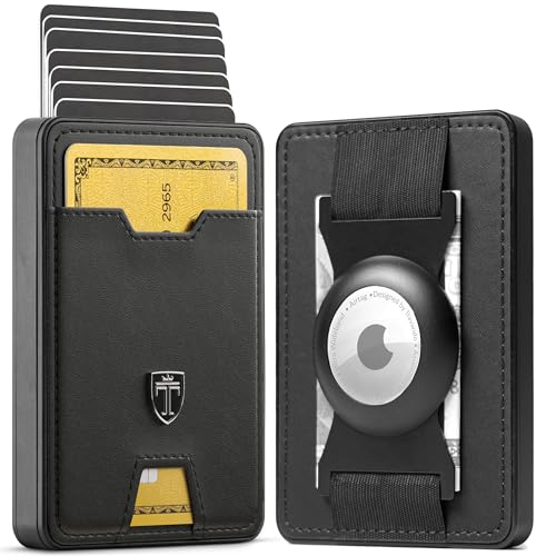 SWYPE Aluminium Slim Wallet mit AirTag Halter - Carbon Geldbörse Herren Klein RFID Schutz - Mini Geldbeutel Herren mit Geldklammer Kartenetui mit Geldspange Smart Portmonee Herren Portemonnaie Klein von TRAVANDO