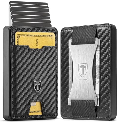 TRAVANDO SWYPE Aluminium Slim Wallet - Carbon Geldbörse Herren Klein mit RFID Schutz - Kleiner Mini Geldbeutel Herren mit Geldklammer - Kartenetui mit Geldspange (Geld-Band, Carbon) von TRAVANDO