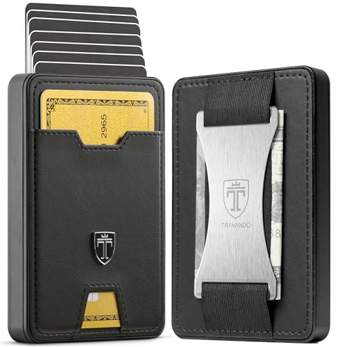 TRAVANDO SWYPE Aluminium Slim Wallet - Carbon Geldbörse Herren Klein mit RFID Schutz - Kleiner Mini Geldbeutel Herren mit Geldklammer - Kartenetui mit Geldspange (Geld-Band, XL Schwarz) von TRAVANDO