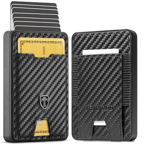TRAVANDO SWYPE Aluminium Slim Wallet - Carbon Geldbörse Herren Klein mit RFID Schutz - Kleiner Mini Geldbeutel Herren mit Geldklammer - Kartenetui mit Geldspange (Geld-Fach, XL Carbon) von TRAVANDO