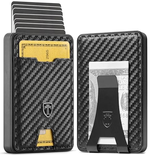 TRAVANDO SWYPE Aluminium Slim Wallet - Carbon Geldbörse Herren Klein mit RFID Schutz - Kleiner Mini Geldbeutel mit Geldklammer - Kartenetui mit Geldspange - Smart Portmonee - Portemonnaie von TRAVANDO