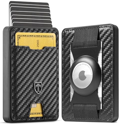 TRAVANDO SWYPE Aluminium Slim Wallet mit AirTag Halter - Carbon Geldbörse Herren Klein RFID Schutz - Mini Geldbeutel mit Geldklammer Kartenetui mit Geldspange Smart Portmonee Portemonnaie Klein von TRAVANDO