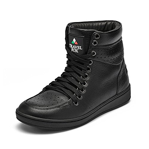 Travel Fox Herren 900er Nappaleder Schnürschuh High-Top Sneaker, Schwarz (schwarz), 45 EU von TRAVEL FOX