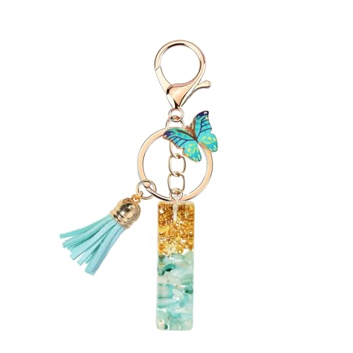 TRAVELKNOT Schlüsselanhänger Buchstabe Mädchen Damen Süß Quasten Schmetterling Keychain Schultasche Auto Personalisierte Geschenke Blau von TRAVELKNOT
