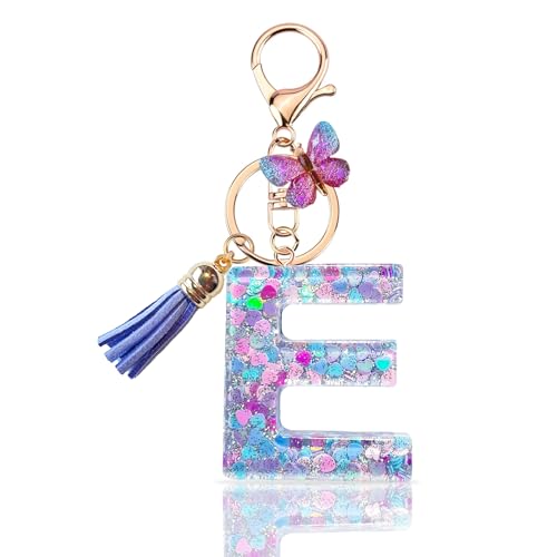 TRAVELKNOT Schlüsselanhänger Buchstabe Mädchen Damen Süß Quasten Schmetterling Keychain Schultasche Auto Personalisierte Geschenke Lila von TRAVELKNOT