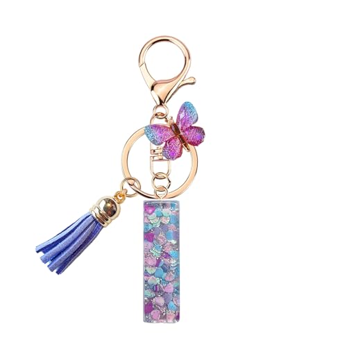 TRAVELKNOT Schlüsselanhänger Buchstabe Mädchen Damen Süß Quasten Schmetterling Keychain Schultasche Auto Personalisierte Geschenke Lila von TRAVELKNOT